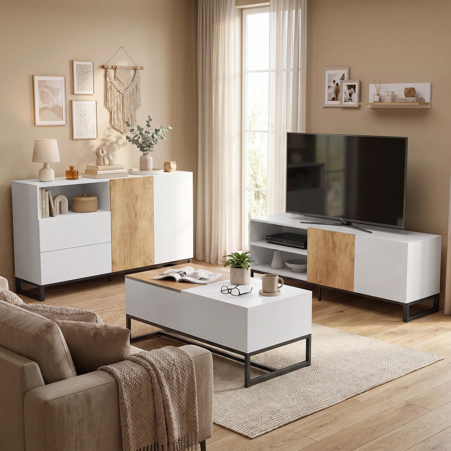 HOMCOM Sideboard Moderner Aufbewahrungsschrank mit 2 Soft-Close-Türen und 2 Schubladen in Weiß, B/T/H: 140 x 40 x 85 cm - Bild 2