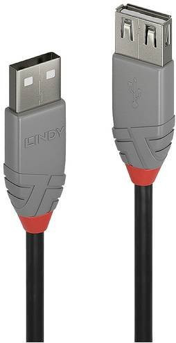 Lindy USB 2.0 Kabel mit USB-A Stecker und USB-A Buchse, Länge: 2,00 m, Schwarz/Grau - Bild 1