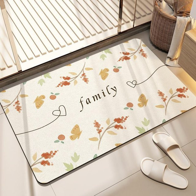 Yiran Furniture Anti-Rutsch-Fußmatte für das Badezimmer mit floralem Design in Beige, B/B: 40 x 60 cm - Bild 1