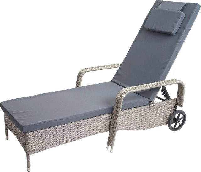 MCW Poly-Rattan Sonnenliege Cesena in Grau mit dunkelgrauen Kissen und Alu-Gestell, B/T/H: 197 x 108 x 71 cm - Bild 2