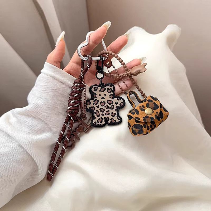 Yogodlns Rucksack-Anhänger, Leder, Zitronenblume, Leopardenmuster, kleiner Bär, Regenbogen-Dekoration, Schlüsselanhänger - Bild 5