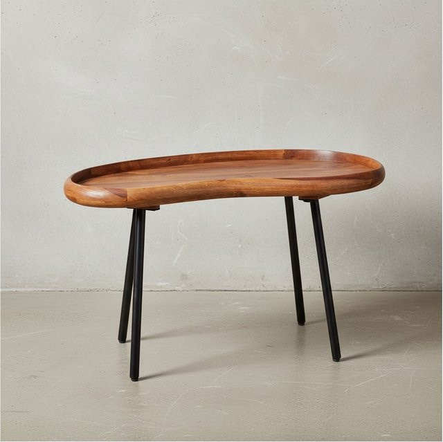 KADIMA DESIGN Retro Couchtisch UMBRIEN aus Sheesham-Massivholz in Nierenform mit Metallbeinen, Farbe: Braun/Schwarz, B/T/H: 71 x 40 x 42 cm - Bild 1