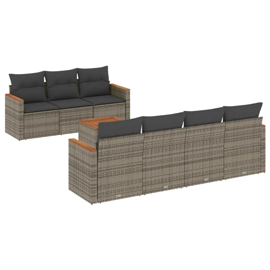 vidaXL 8-teilige Garten-Sofagarnitur aus Poly-Rattan in Grau mit Kissen und Akazienholz - Bild 2