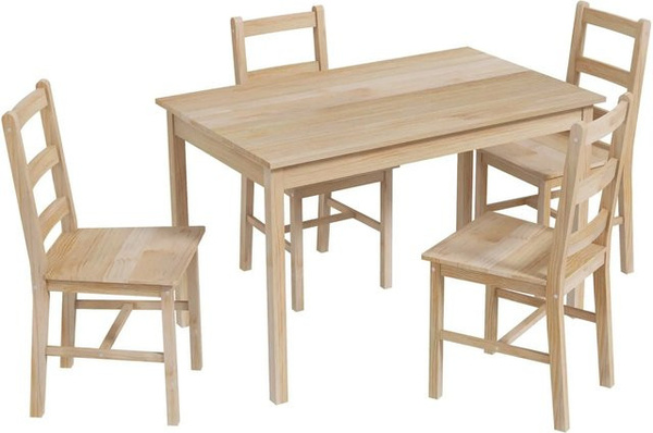 HOMCOM Essgruppe aus Kiefer Naturholz mit 4 Stühlen im rustikalen Design, B/T/H: 118 x 73 x 75 cm