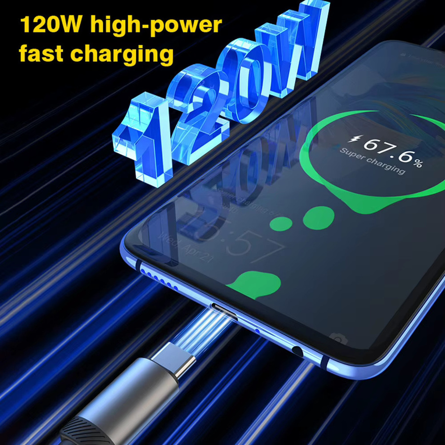 Byscoon 3-in-1 USB-Ladekabel mit digitalem Display, 120 W Schnellladefunktion, Micro-USB und USB-C, Schwarz - Bild 2