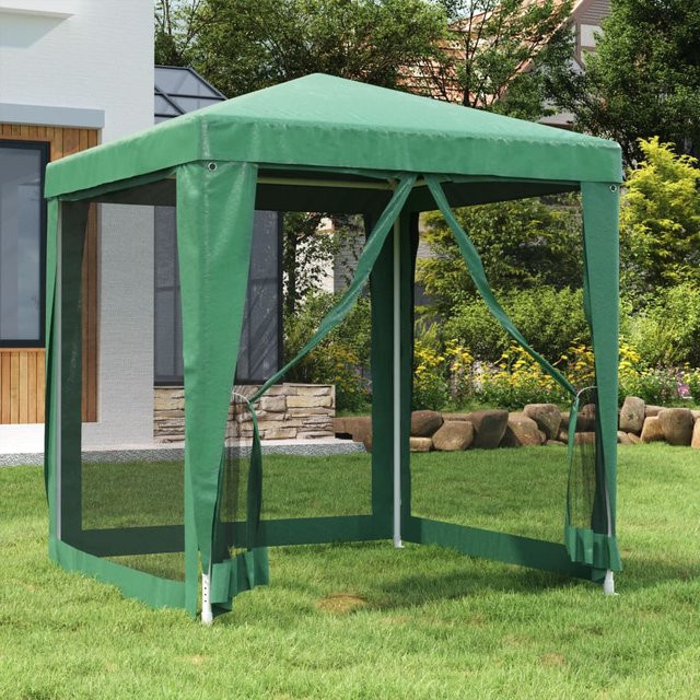 vidaXL Partyzelt aus HDPE mit 4 Mesh-Seitenwänden in Grün, B/T: 200 x 200 cm, H: 240 cm - Bild 2