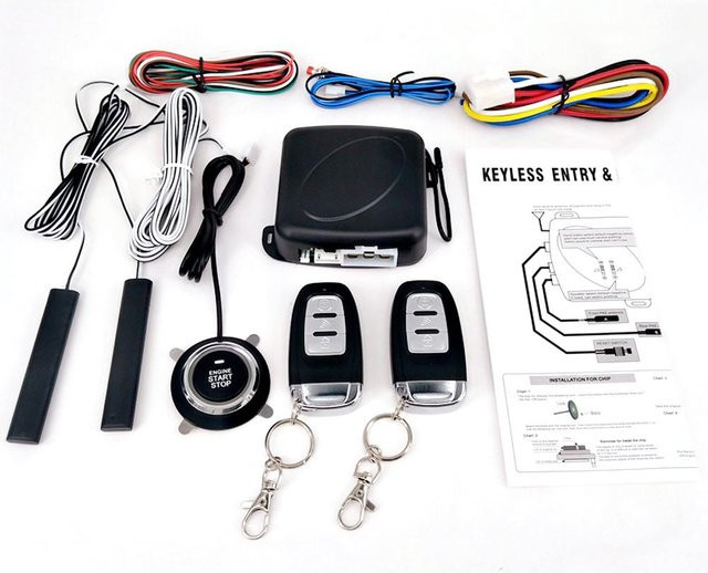 VehicleKit 9er Set Keyless Entry Engine Start Alarm System mit Push Button Remote Starter in Schwarz für Auto und SUV - Bild 1