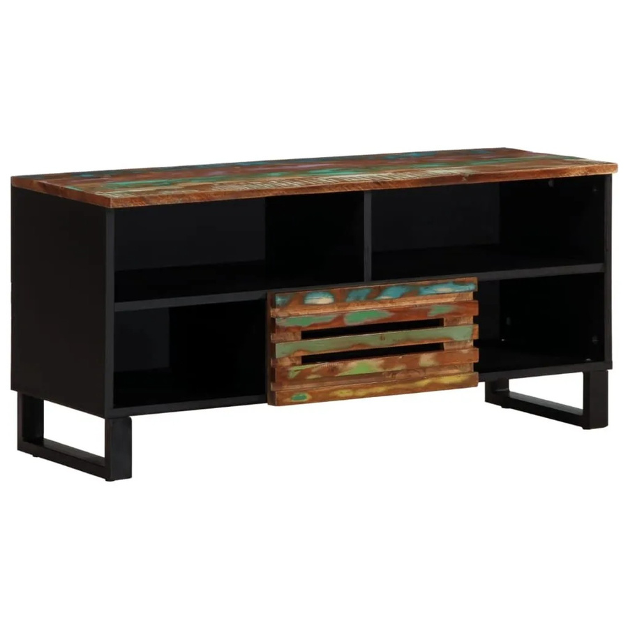 vidaXL TV-Schrank aus Massivholz Akazie und Stahl im Industrie-Stil, Mehrfarbig, B/T/H: 100 x 34 x 46 cm - Bild 2