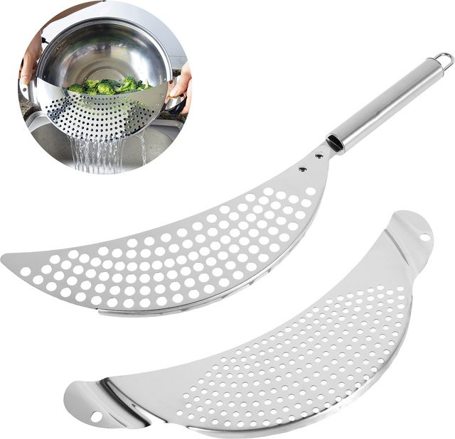 2-teiliges Topfsieb-Set von Willstar aus Edelstahl in Silber, rundes Nudelsieb und Mehrzweck-Gemüse-Abtropfset - Bild 1