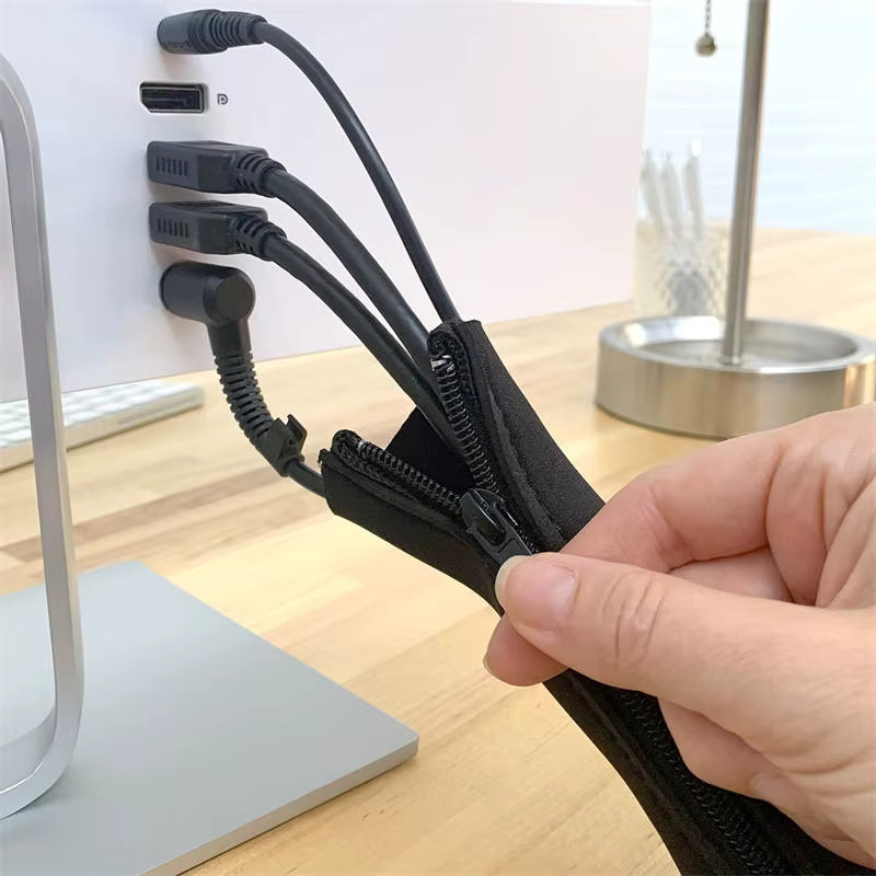 Neopren Kabelmanagement-Hülle mit Reißverschluss für PC- und Netzwerk-Datenkabel in Schwarz - Bild 4