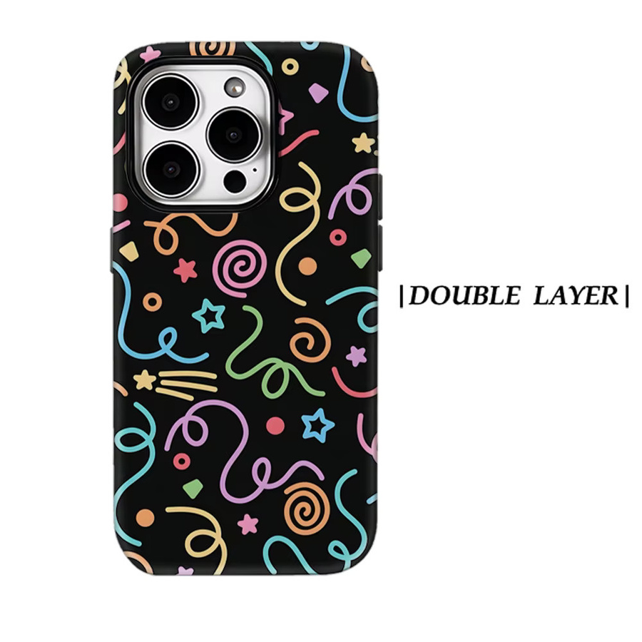 Potdemiel Handyhülle mit buntem Konfetti- und Sternchen-Design für iPhone 17 16 15 14 13 Pro Max Plus, robuste Einzel- und Doppelschicht-Schutzhülle, Mehrfarbig - Bild 7