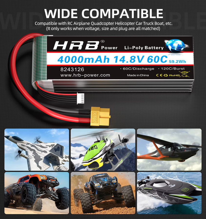 HRB 4S LiPo Akku 14,8 V 4000 mAh mit XT60 Stecker für RC FPV Drohnen, Flugzeuge und Racing-Modelle - Bild 5
