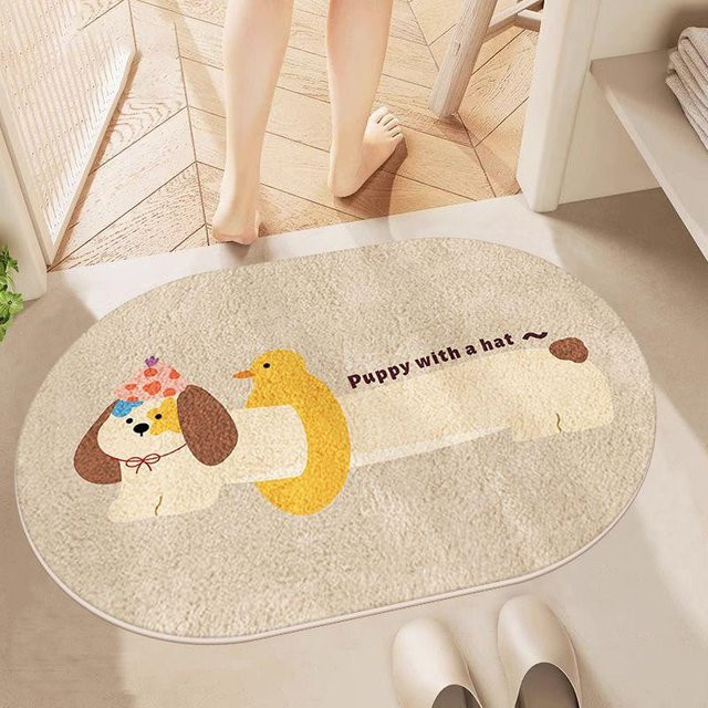 Saugfähige Badezimmer Bodenmatte mit Cartoon-Design in Beige, Breite: 40 cm, Tiefe: 60 cm - Bild 1