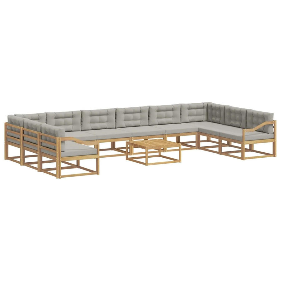 vidaXL Outdoor-Sofagarnitur in U-Form aus massivem Akazienholz mit 11 Kissen in Weiß und Hellgrau - Bild 2