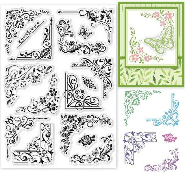 Arricraft Silikon Klarsichtstempel Set mit Blumen, Spitze und Schmetterlingen für Scrapbooking und DIY Kartenbasteln, Transparent - Bild 1