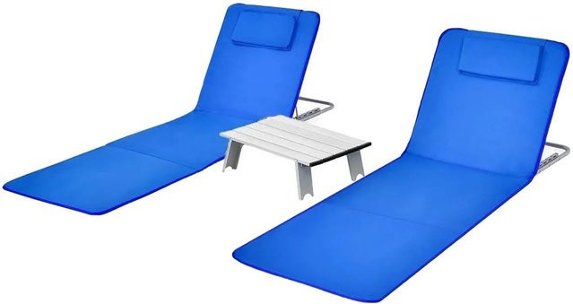 Costway 2er Set Strandmatten Blau mit Beistelltisch, Kopfkissen und Staufach - Bild 1