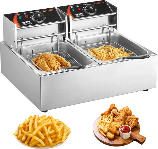 SucceBuy Elektrische Doppel-Fritteuse aus Edelstahl mit 2 x 6L Tanks, 3000W, Silber - Bild 1