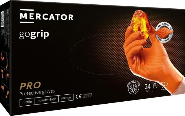 Mercator GoGrip Nitrilhandschuhe Orange Größe M, 50 Stück - Bild 1