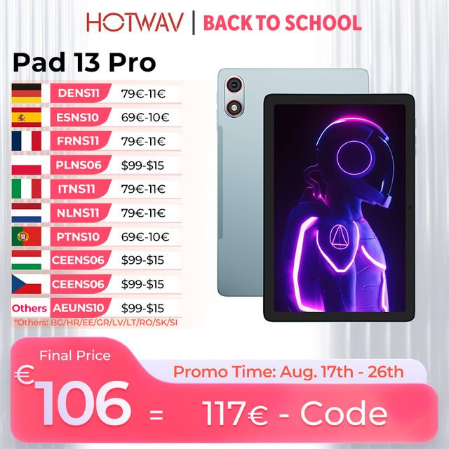 HOTWAV Pad 13 Pro Android Tablet mit 10,1 Zoll 120Hz Display, 4 GB RAM, 256 GB Speicher, 6580 mAh Akku, 13 MP Kamera, Octa-Core, Farbe: Grün - Bild 1