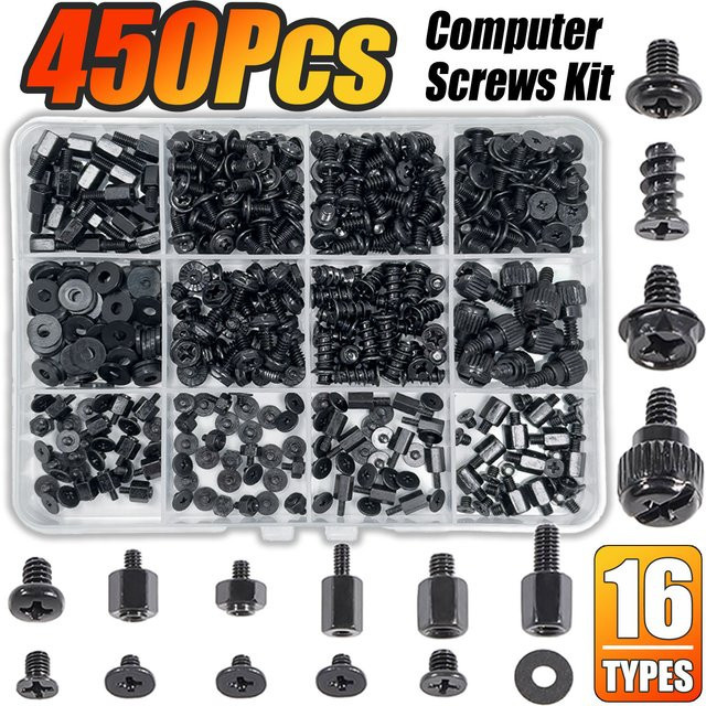 BOVILEVR 450-teiliges Computer-Schraubenset für PC-Montage und Reparatur inklusive M.2 SSD-Befestigung, Motherboard-Abstandshalter sowie Schrauben für Gehäuse, SSD, HDD und Lüfter - Bild 1