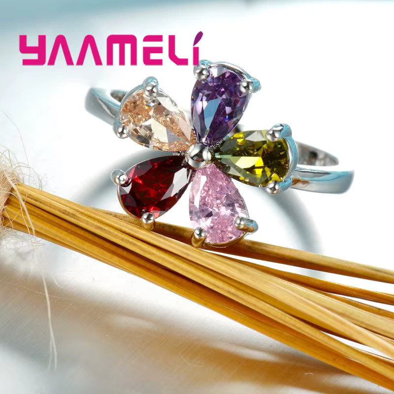 YAAMELI Ring 925 Sterlingsilber, bunter Kristall, Damen - Bild 2