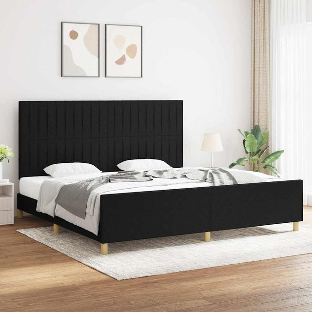 vidaXL Bettgestell mit Kopfteil in Schwarz aus Stoff und Sperrholz, B/T/H: 200 x 200 x 118 cm - Bild 3