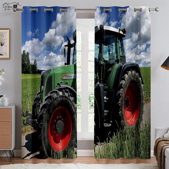 Yiran Furniture Traktor Vorhänge mit 3D-Druck, 2er-Set, Mehrfarbig, Polyester, B: 50 cm, H: 130 cm - Bild 1