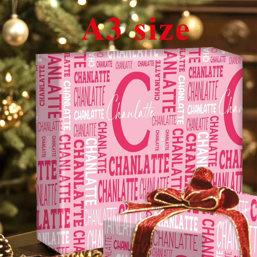 Personalisiertes Weihnachtspapier mit individuellem Namen, 3 Blatt dekoratives Bastelpapier in A3 für Weihnachtsgeschenke und Scrapbooking, Farben: Pink und Lila - Bild 3