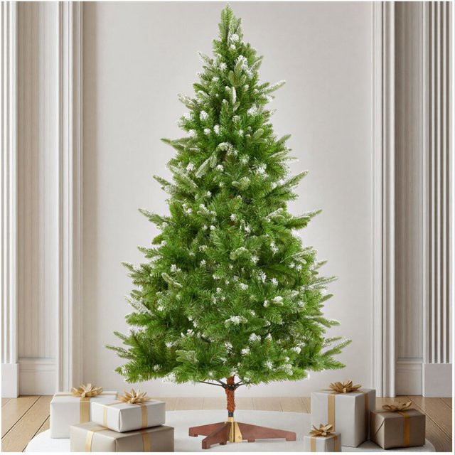 tectake Weihnachtsbaum künstlich in Grün mit beschneiten Spitzen aus PVC und Spritzgussnadeln inklusive klappbarem Holzständer B/T/H: 110 x 110 x 180 cm - Bild 1