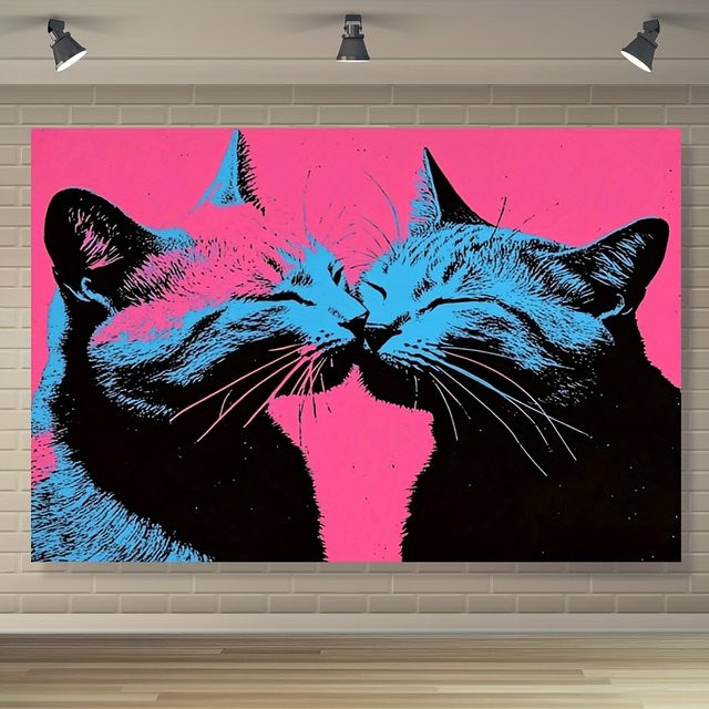 VIKAMA Double Cat Affection Art Wandteppich mit Katzenmotiv als dekorativer Wandbehang für Wohnzimmer und Schlafzimmer - Bild 1