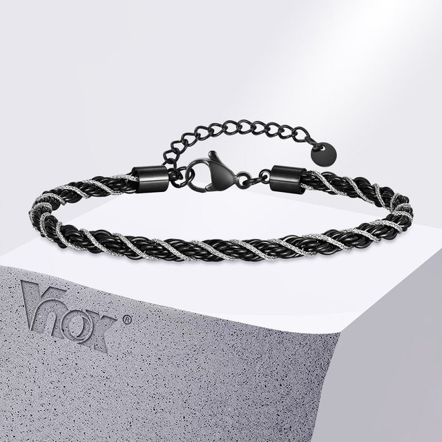 Vnox Armband, Edelstahl, Schwarz Silber Farbe, Twisted Rope, Unisex - Bild 1