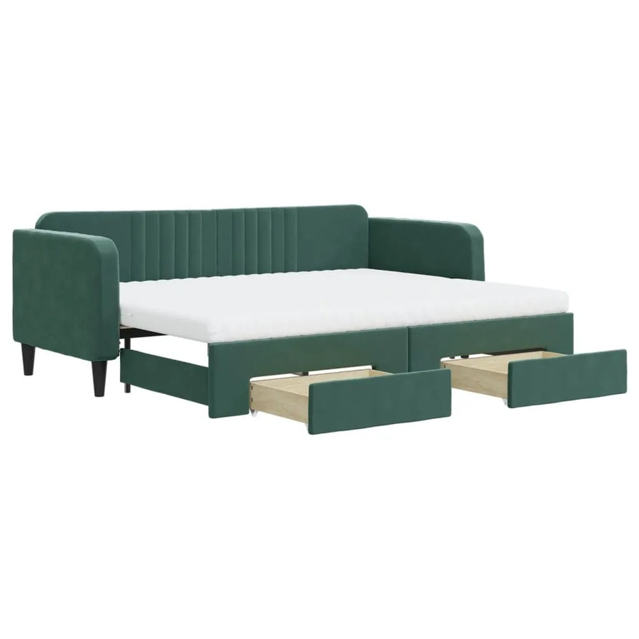 vidaXL Tagesbett ausziehbar mit Schubladen in Dunkelgrün aus Samt B/T/H: 80 x 200 x 75 cm - Bild 2