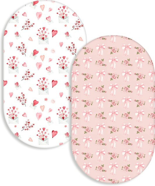 HappyFlute 2-teiliges Matratzenbezüge-Set für Babywiegen in Pink mit floralem Naturdesign - Bild 1