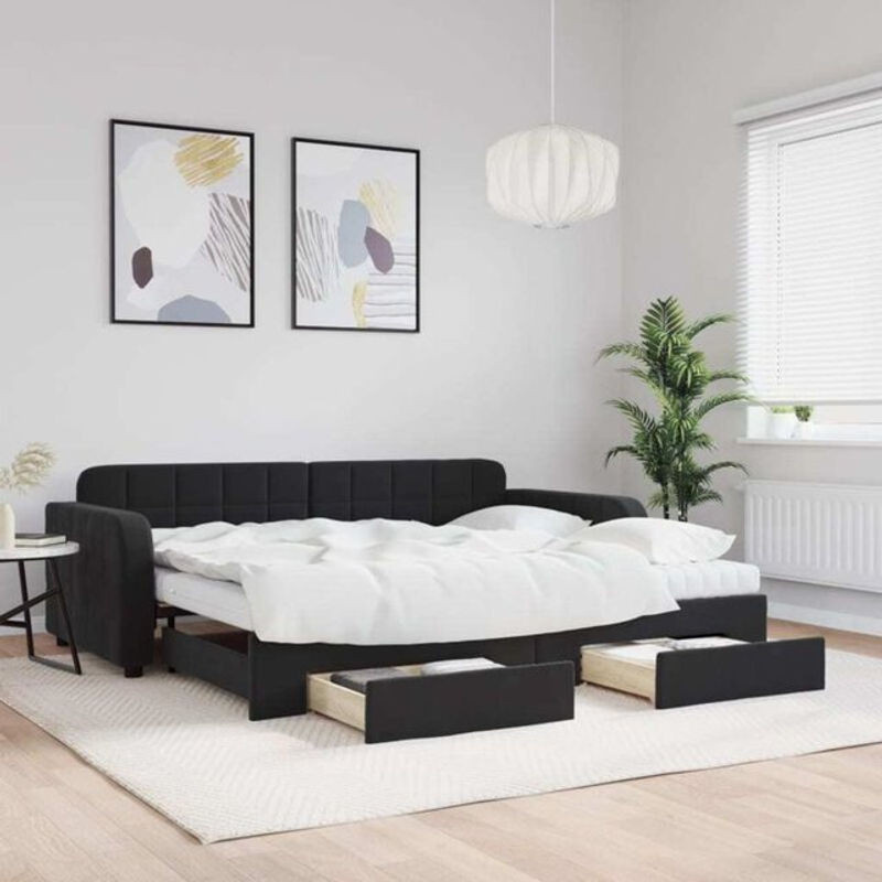Vidaxl Funktionsbett Tagesbett aus Samt und Holz mit Schubladen in Schwarz, B/T/H: 190 x 90 x 0 cm - Bild 1