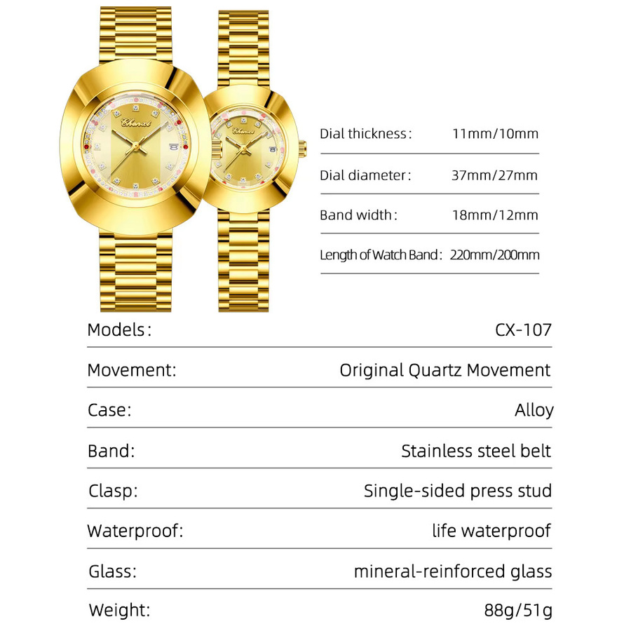 CHENXI Armbanduhr, Quarz, Edelstahl, Gold, Unisex - Bild 4