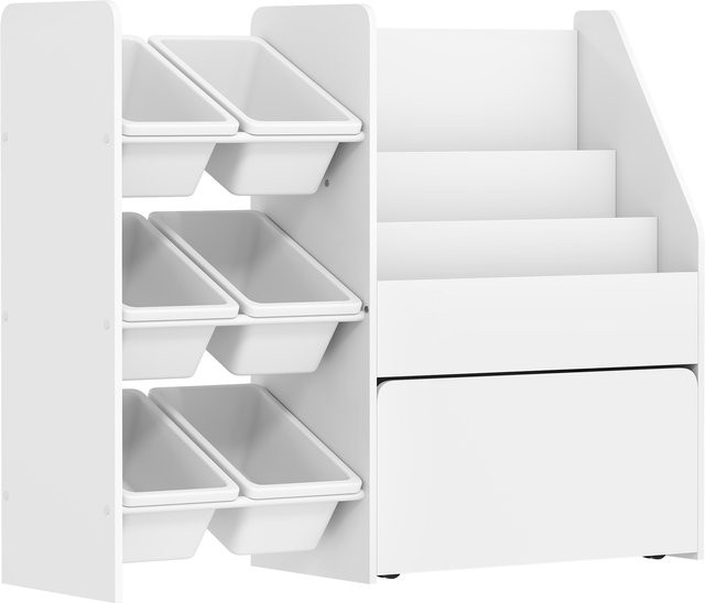 AIYAPLAY Kinderregal mit 6 herausnehmbaren Aufbewahrungsboxen und Rollen, weißes Spielzeugregal und Bücherregal für Kinderzimmer und Spielzimmer, B/T/H: 100 x 30 x 80 cm - Bild 1