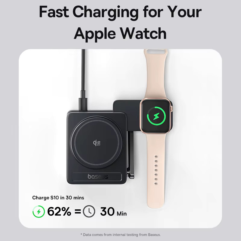 Baseus 3-in-1 Magnetisches Kabelloses Ladegerät Qi2.2 25W Schnellladung für iPhone, Apple Watch und AirPods Pro in Schwarz - Bild 3