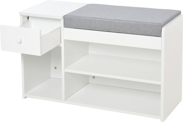 Aosom Schuhschrank mit 2 Ebenen, Nische, Schublade und integrierter Truhe inklusive grauem und weißem Kissen - Bild 1