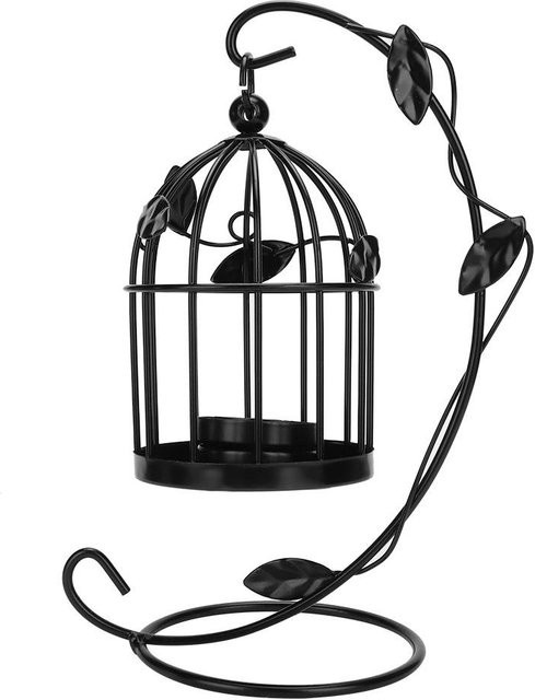 CosyHome Retro Hängender Kerzenhalter aus Eisen in Schwarz im Vogelkäfig-Design - Bild 1