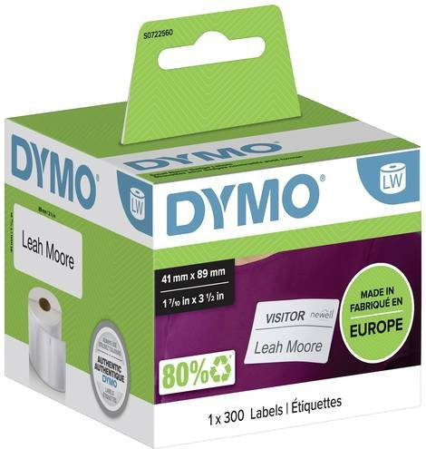 DYMO Etikettenrolle für Namensschilder, weiß, Papier, wiederablösbar, B: 89 mm, H: 41 mm - Bild 1