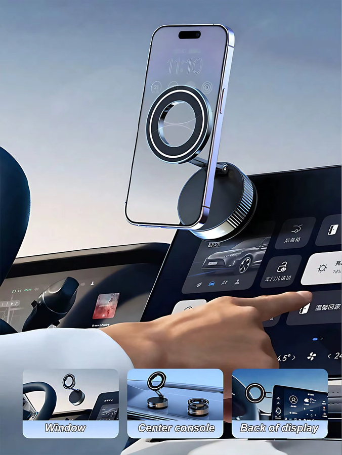 360 Grad faltbare MagSafe Autotelefonhalterung mit 3-Achsen-System und Vakuum-Magnetsaugbasis in Schwarz, kompatibel mit allen MagSafe Geräten - Bild 2