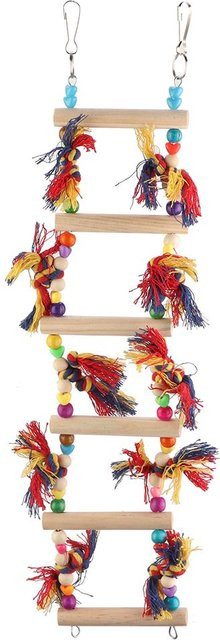 CosyHome Papageienspielzeug, Vogel Kauspielzeug, Hängespielzeug, Papageienleiter Ständer, beige - Bild 1