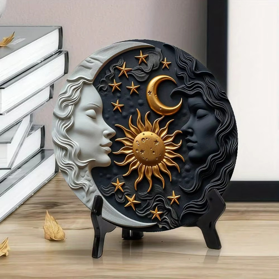 Aluminiumschild Sonne und Mond von CIFBUY, runde Wanddekoration im Boho-Stil, Mehrfarbig, B/H: 20,3 x 20,3 cm - Bild 3