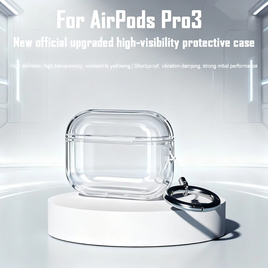 Transparente Silikon-Schutzhülle für Apple AirPods Pro 3 mit Karabiner, wasserdicht und staubdicht - Bild 2