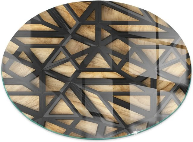 Tulup Glasplatte Geometrie für Kaminöfen mit Holz Vorlegeplatte, Rund, Braun, B/T/H: 70 x 70 x 0 cm - Bild 1