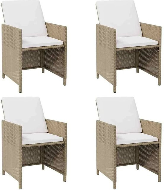 Furnicato Gartenstuhl-Set aus PE-Rattan mit Kissen in Beige, 4er-Set mit Armlehnen - Bild 1