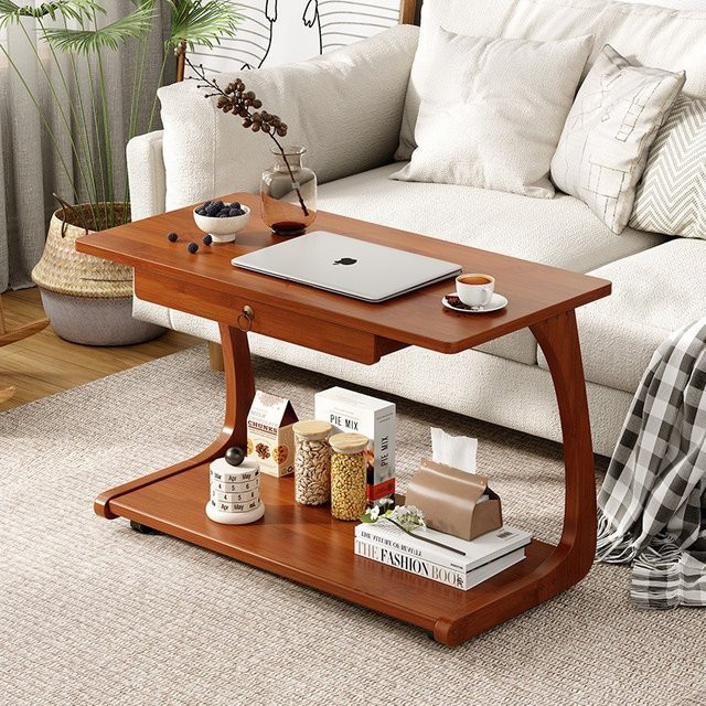 Moderner Trolley-Kaffeetisch von LIUSHADUOLA in Braun, abnehmbarer Beistelltisch und multifunktionaler Wohnzimmertisch aus Holz - Bild 1