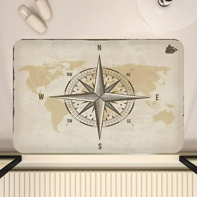 Wucifang Jewelry Bereichsteppich Maritimer Kompass in Beige, Waschbar und Rutschfest, B/T: 120 x 80 cm - Bild 1