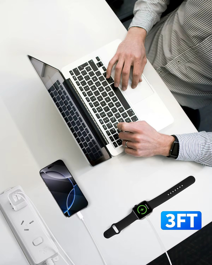 TIMESS 2er Set Magnetisches USB A und USB C Ladekabel für Apple Watch Series Ultra 11 10 9 8 7 6 5 4 3 2 in Weiß - Bild 4