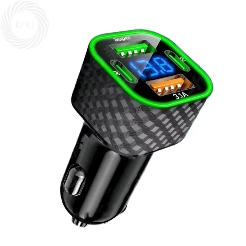 4 in 1 Autoladegerät für Honor mit Spannungsanzeige und Dual PD Schnellladeadapter, USB und Typ-C, Schwarz - Bild 2